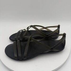 Crocs Isabella Flats Jelly Sandals Black Womans 6 Strappy Beach Vacation